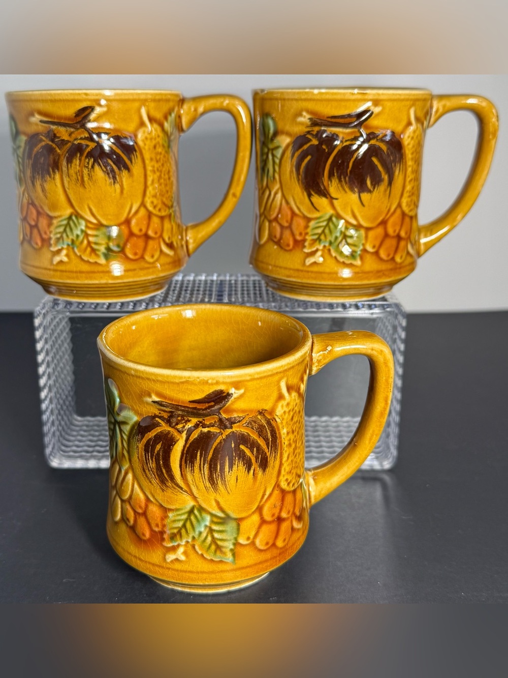 Vintage Harvest Gold Relife Fruit Mugs Set of 3 Made in Japan
